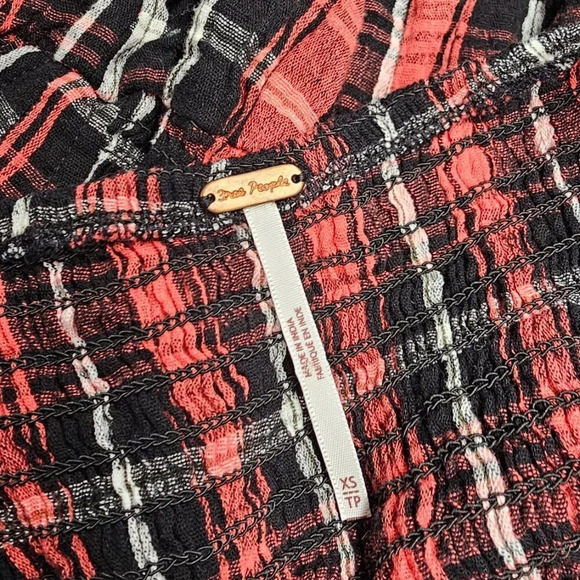 Free People Womens Nicole Plaid Smocked Top Size XS - Picture 5 of 9